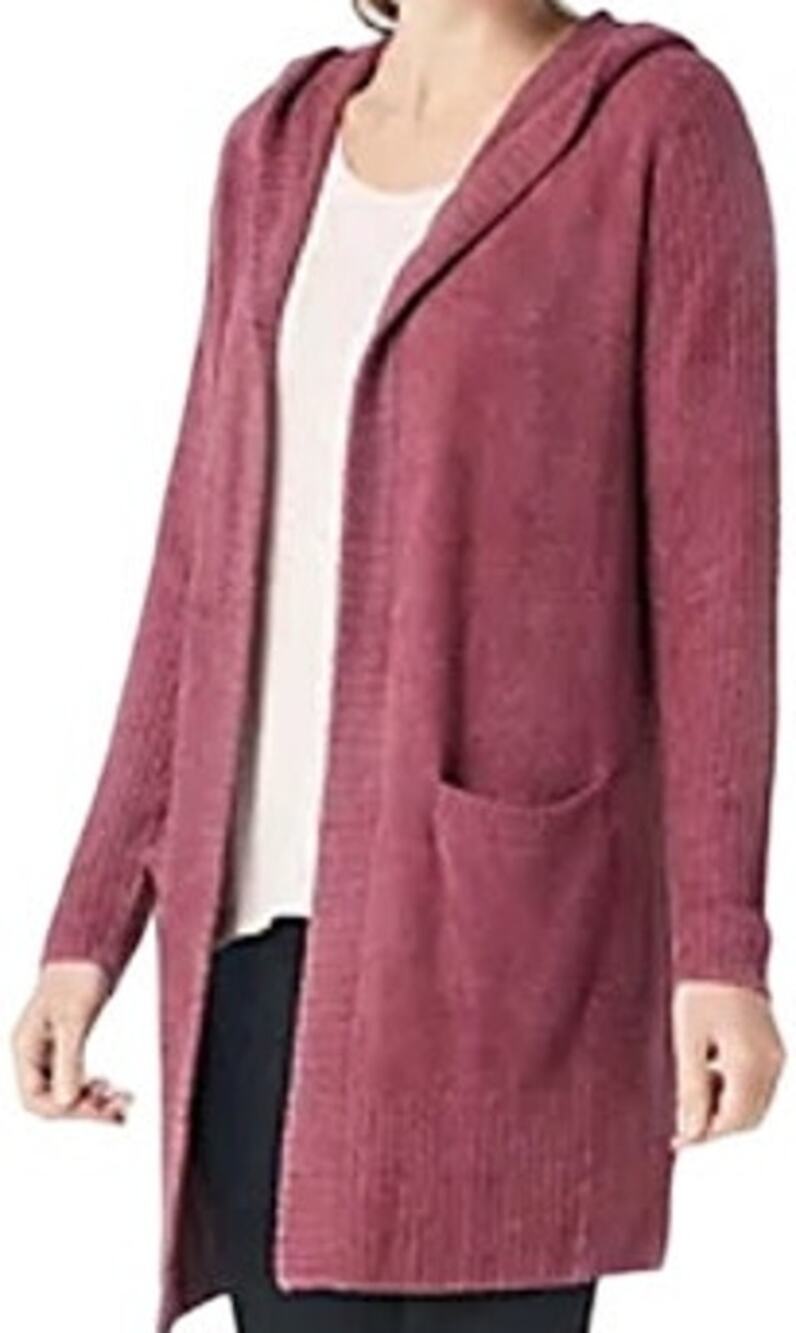Barefoot Dreams CozyChic Lite Cardigan Relaxed Hooded Pockets Maroon L